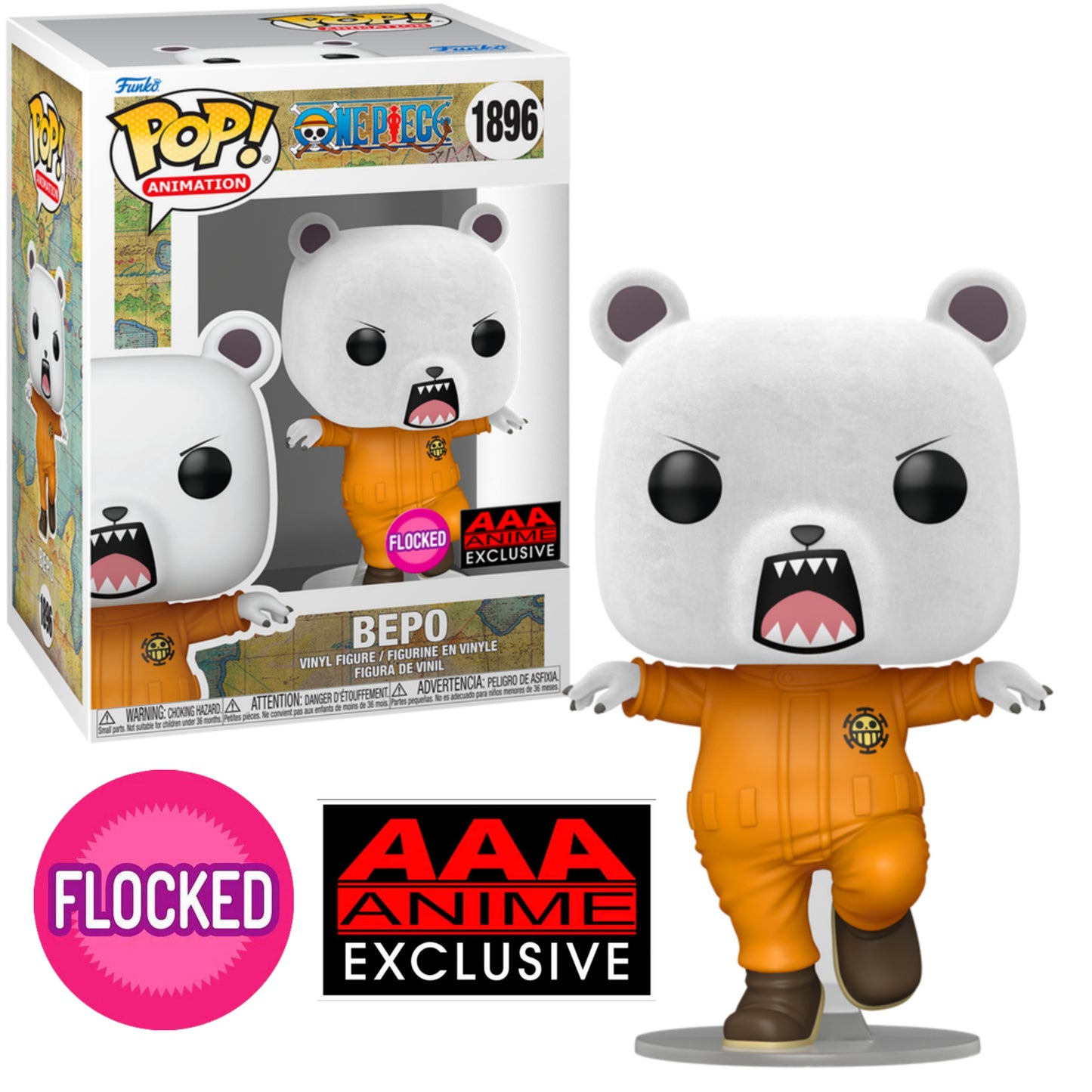 BEPO FLOCKED EXCLUSIVO AAA ANIME #1896 : ONE PIECE - FUNKO POP! ANIMATION