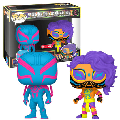 SPIDER-MAN 2099 & SPIDER-MAN INDIA (BLACK LIGHT) 2-PACK EXCLUSIVO GAMESTOP FUNKO POP!