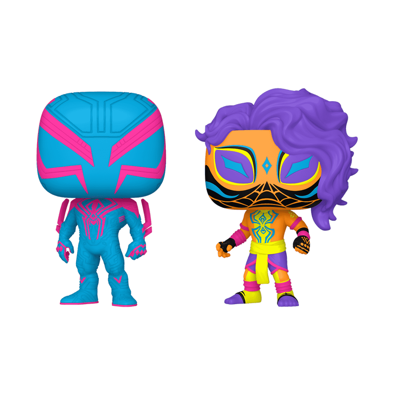 SPIDER-MAN 2099 & SPIDER-MAN INDIA (BLACK LIGHT) 2-PACK EXCLUSIVO GAMESTOP FUNKO POP!