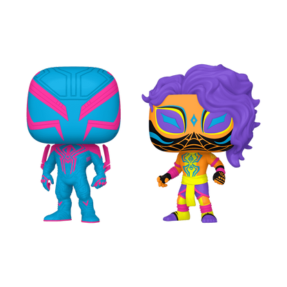 SPIDER-MAN 2099 & SPIDER-MAN INDIA (BLACK LIGHT) 2-PACK EXCLUSIVO GAMESTOP FUNKO POP!