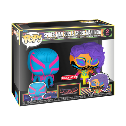SPIDER-MAN 2099 & SPIDER-MAN INDIA (BLACK LIGHT) 2-PACK EXCLUSIVO GAMESTOP FUNKO POP!