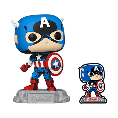 Cómic Capitan America con Pin 1290 : Avengers 60 Aniversario Exclusivo - Funko Pop! Marvel