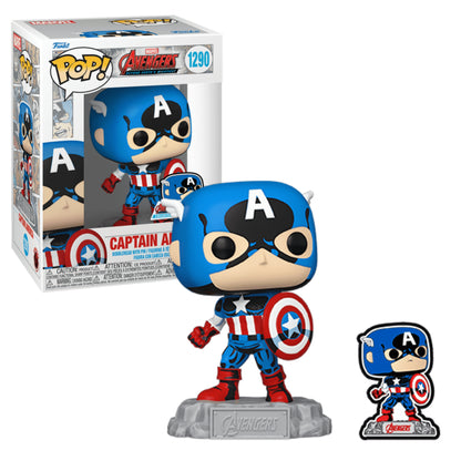 Cómic Capitan America con Pin 1290 : Avengers 60 Aniversario Exclusivo - Funko Pop! Marvel